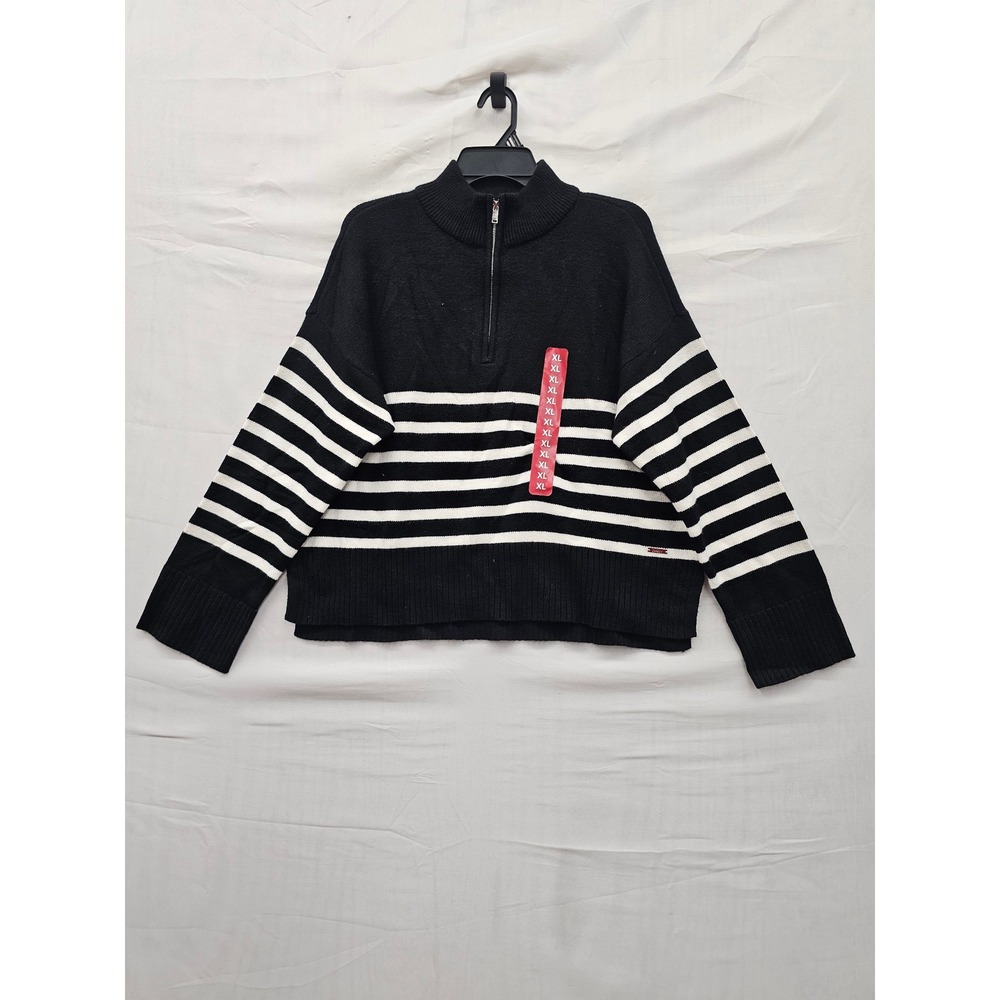 DKNY Womens Quarter Zip Pullover Sweater Black Rayon Blend Casual Size XL